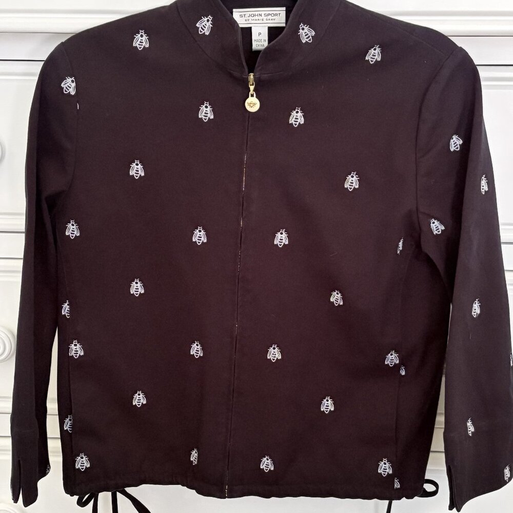 St. John Sport by Marie Gray Black Bee Embroidered Jacket - FREE SHIPPING!